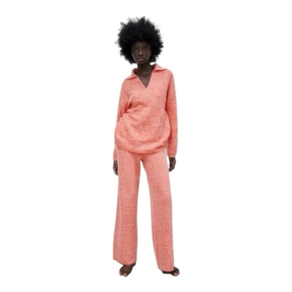 Zara Coral Knit V-Neck Women's Sweater - Picture 3 of 9